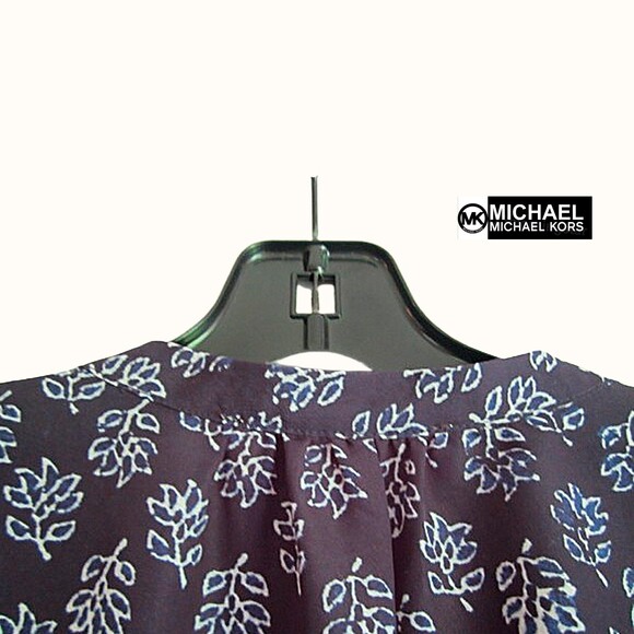 MICHAEL Michael Kors NEW Real Navy Vine-Leaf Zip 3/4 Sleeve Top - Picture 10 of 12